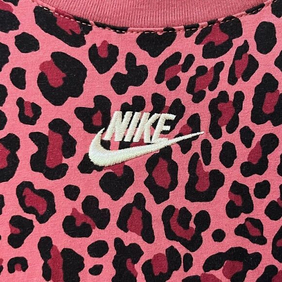 NIKE Long Sleeve Sportswear All Over Print Maroon Crew Leopard Shirt Size Large - Picture 4 of 6